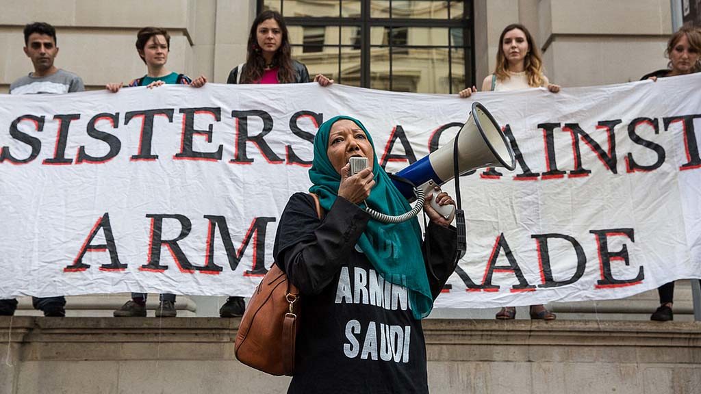 Protest mot vapenhandel med Saudiarabien.