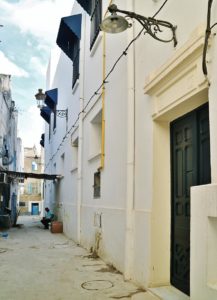 The entrance to the shelter on a street in Tunis